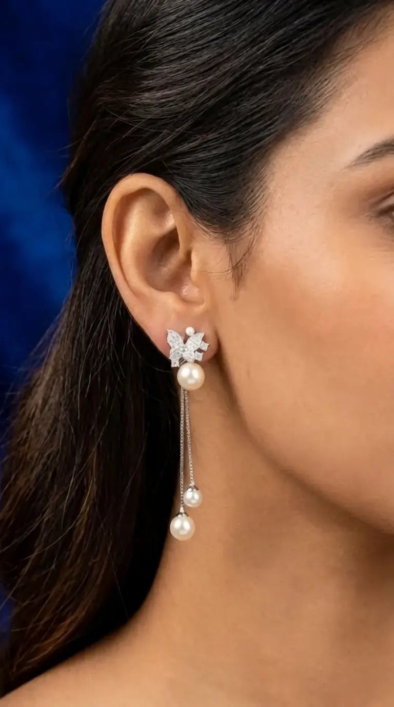 Earrings, Pearl Earrings, Zircon Earrings, Hanging Earrings, Butterfly Jewelry, Mishi Collections,Pakistan