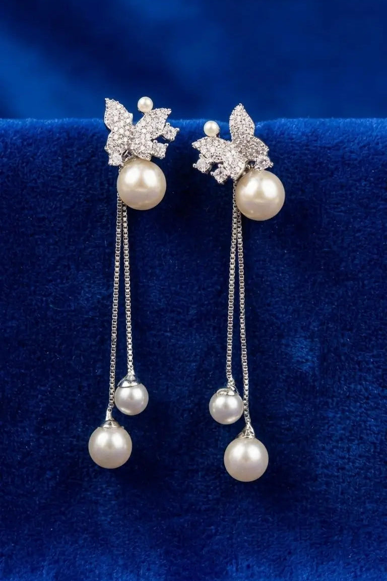 Earrings, Pearl Earrings, Zircon Earrings, Hanging Earrings, Butterfly Jewelry, Mishi Collections,Pakistan