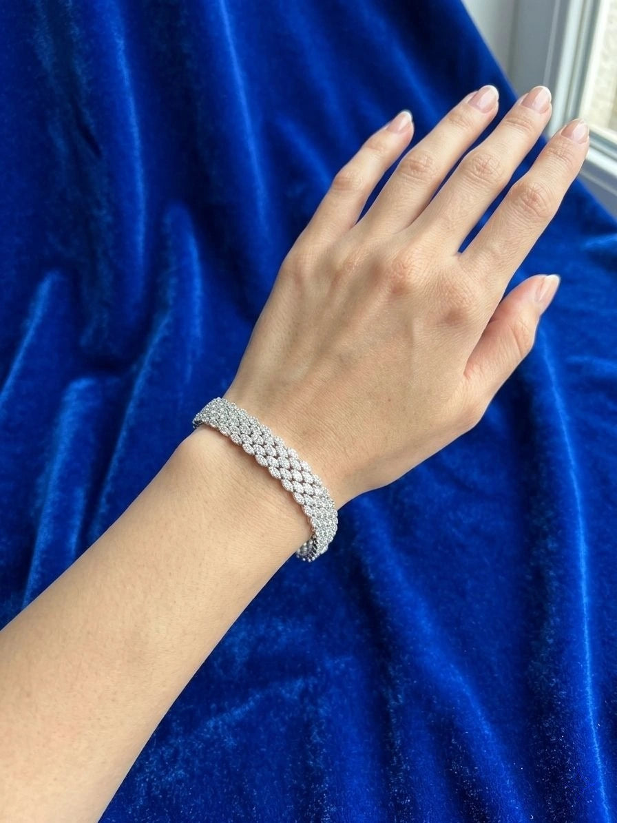 Close-up view of Empress Leaf Zircon Bracelet for women, elegant jewelry design for wedding gifts, available online at Mishi Collections.