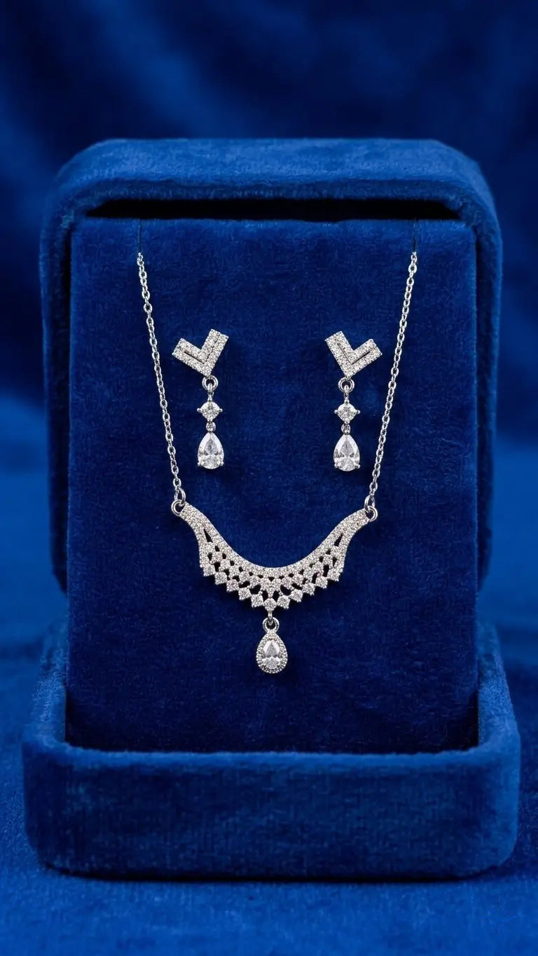 Majestic Lace Zircon Necklace Set – Royal Bridal Teardrop Design